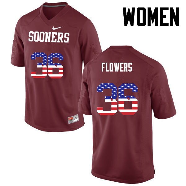 Women Oklahoma Sooners #36 Dimitri Flowers College Football USA Flag Fashion Jerseys-Crimson